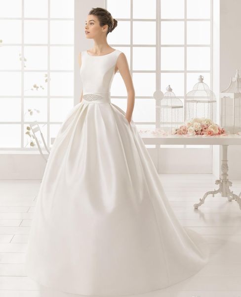 

2020 simple wedding dresses vintage royal satin a line backless wedding dresses bridal gowns, White