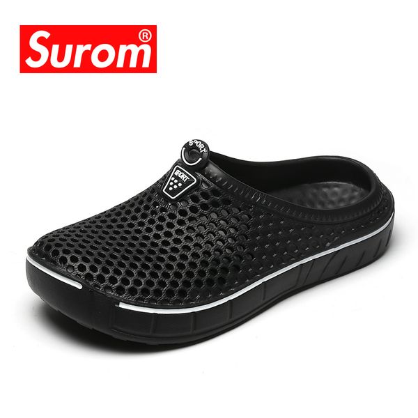 

surom summer new hole shoes solid color couple slippers fashion wild couple shoes breathable non-slip beach slippers zapatos, Black