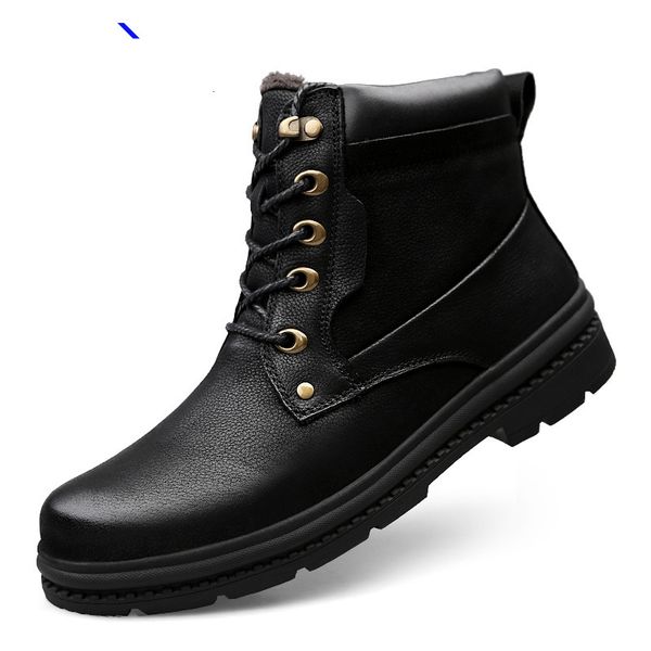 

outdoor winter with fur warm snow footwear shoes for men male genuine leather boots big szie 47, Black