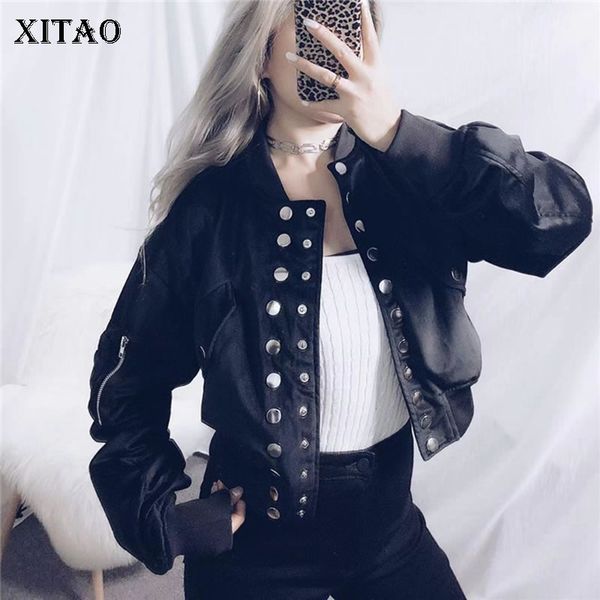 

xitao tide individuality single breasted jacket fashion wild elegant women 2019 autumn new pocket zipper black wqr1503, Black;brown
