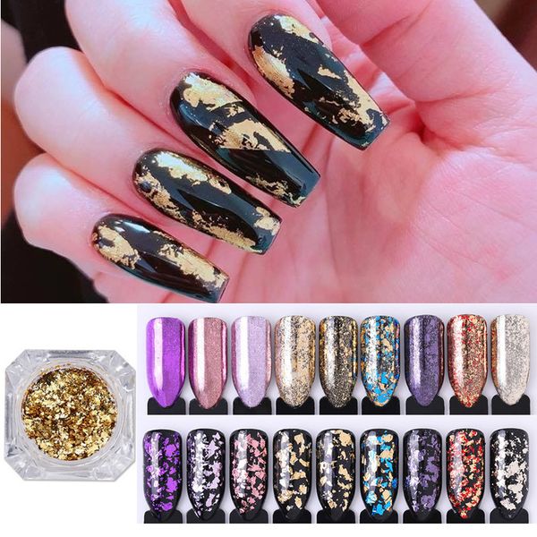 

1 box holograplic candy glass paper chameleon gold nail flakies irregular mirror sequins paillette manicure nail art decorations, Silver;gold