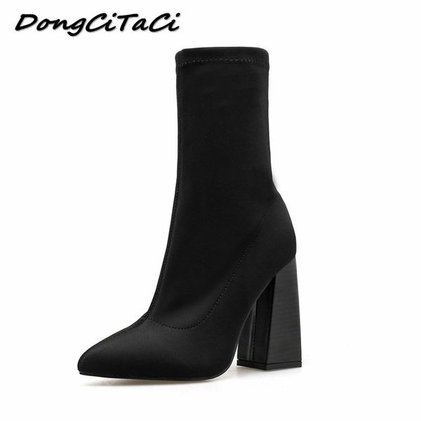 

dongcitaci stretch boots women shoes woman ankle boots england retro thick heels black knight riding plus size 35-42