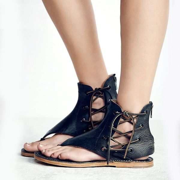 

summer beach flat sole shoes fashion woman sandals zipper leather all-match style open toe slip-on slippers casual wear, Black