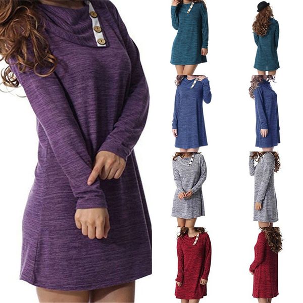 

lapel button sleeve head easy long sleeves dress om8753, Red;white