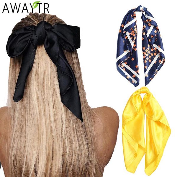 

women print hair scarf square silk neck scarves female scrunchies bow headband lady ribbon tie hairbands holder hair accessories