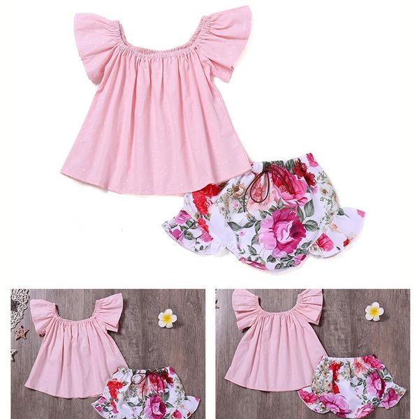 

girl cute swing kids ruffle sleeve short clothing o print drawstring dot neck shorts girls casual summer set hem, Camo