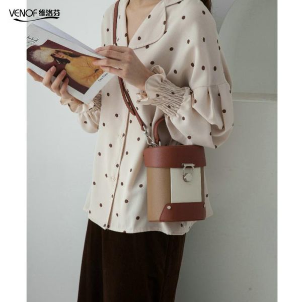 

2020 new fashion split leather small crossbody bags for women contrast color leather box bag girl shoulder bags messenger