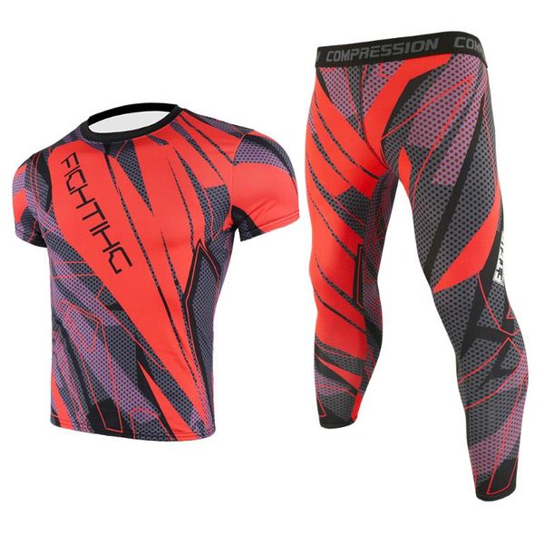 

men breathable tight running set gym compression fitness workout pants sports jogging leggings outdoor sport wear suit men, Black;blue