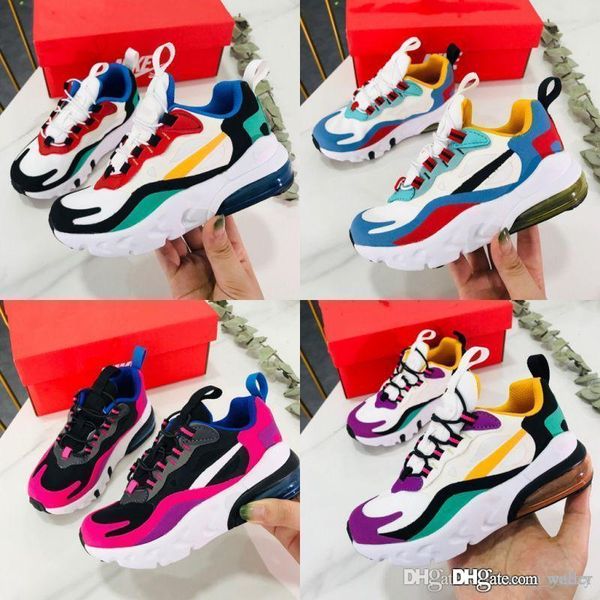

2019 new kids 270s react bauhaus xm kids shoes for boy girls running shoes hyper pink bright violet toddler children sneakers size 28-35
