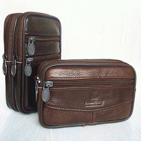 

men's leather mobile phone bag large head into cowhide to wear a thong phone running bag 5.5 inch 6 inch bulk coin purse