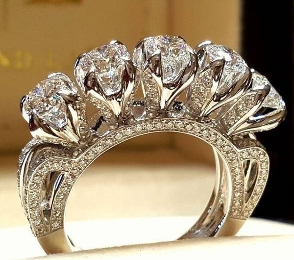 

crystal female diamond wedding ring set fashion 925 silver bridal sets jewelry promise love engagement rings for women, Slivery;golden