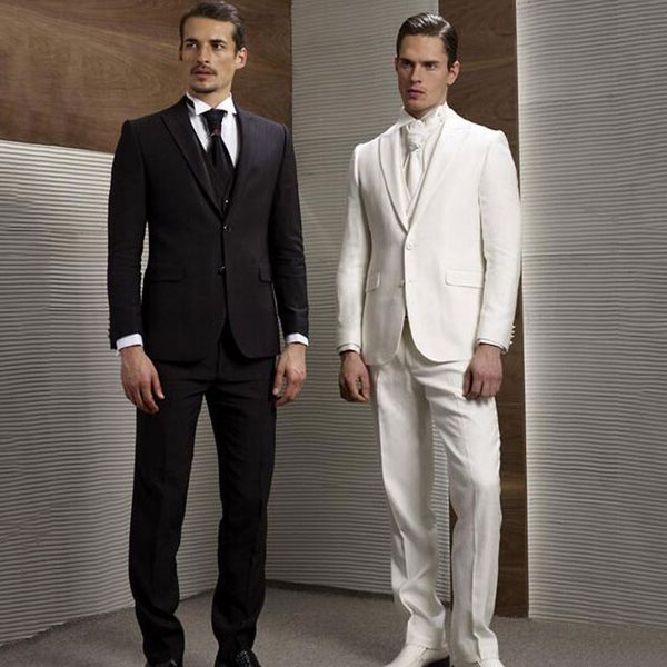 

black men suits for wedding ivory groom wedding tuxedo groomsmen blazers man jacket costume homme mariage 3piece slim fit terno masculino, Black;gray