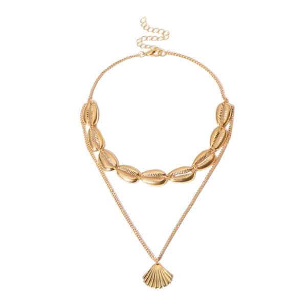 

cute shell charm pendant necklace double layer jewelry for women, Silver