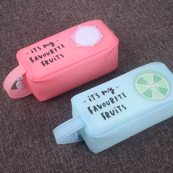 

small fresh fruit pencil case simple large capacity silicone pencil case student stationery box storage bag