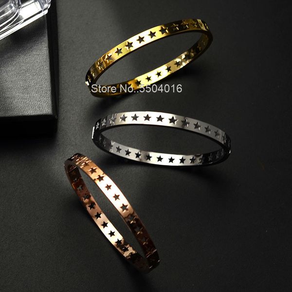 

punk titanium stainless steel stars bangle jewelry for women no fading hollow pentagram cuff bracelets & bangles gifts pulseira, Black