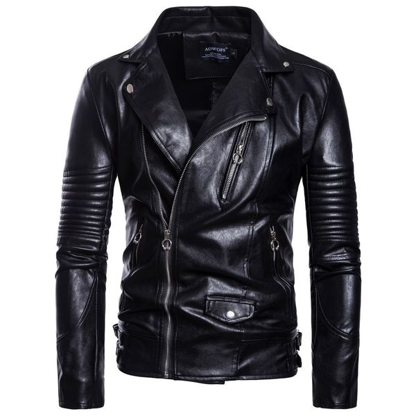 

winter coats for men fashion luxury leather motorcycle coat men leather biker jacket locomotive men's leather coat coat famous brand cl, Black