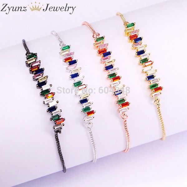 

10pcs zyz338-0380 rainbow jewelry brass micro pave cz geometric bar rainbow stone link chain bracelets jewelry, Black