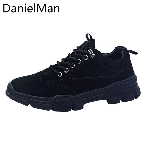 

danielman men sneakers autumn breathable leather casual shoes lightweight black outdoor tactical work shoes zapatillas