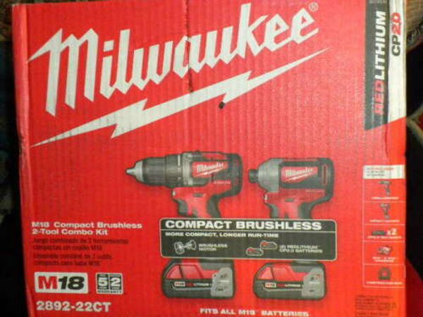 

New milwaukee 2892 22ct m18 lithium ion bru hle drill impact combo kit
