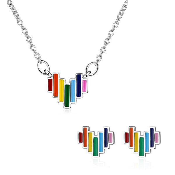

earrings & necklace trendy 925 silver colorful enamel lovely heart shape jewelry sets for women simple party earring sweet gift