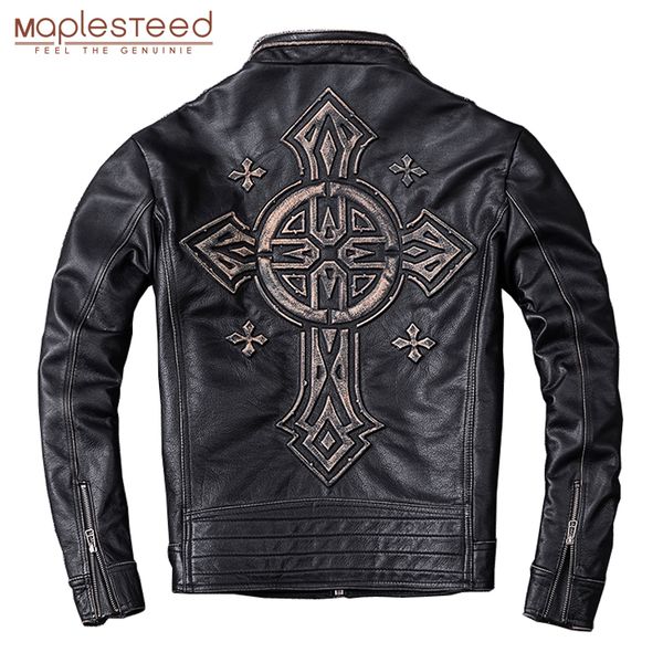 

maplesteed distressed leather jacket men vintage motorcycle jacket 100% natural calf skin mens motor jackets biker coat m202, Black