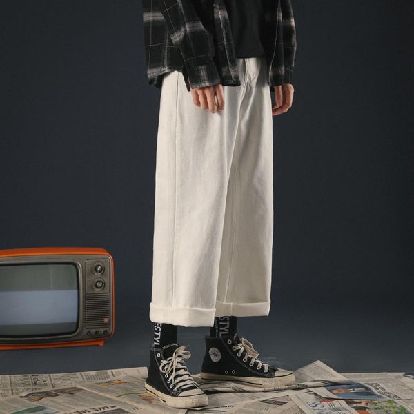 

2019 japanese style men's baggy homme cargo pocket jeans 4 color casual trousers male fashion trend wide leg pants size -xl, Blue
