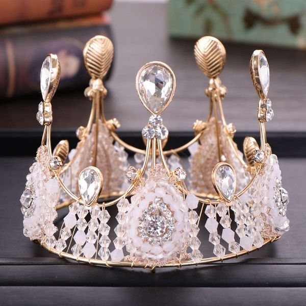 

bridal birthday crown cake baking accessories handmade vintage queen big round headdress crystal bridal crown headdress jewelry, Silver