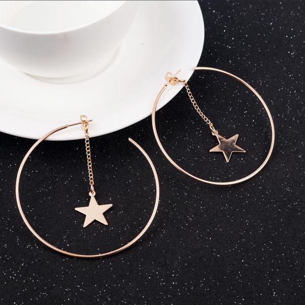 

new fashion gold color big hoop star chain drop dangle earrings for women earrings personality fashion boucle d'oreille pendient, Silver
