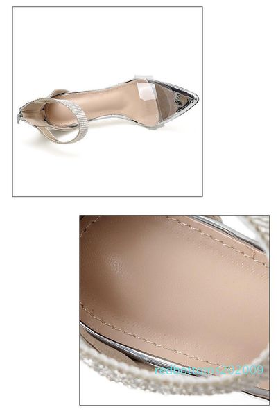 

plus size 35 to 40 41 42 silver rhinestone shoes fashion luxury designer women high heels wedding sandals come r09, Black