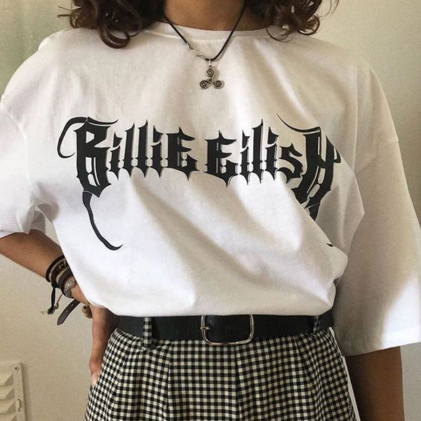 

new harajuku female tshirt billie eilish print short sleeve & tees fashion casual t shirt women clothing t-shirt streetwear, White