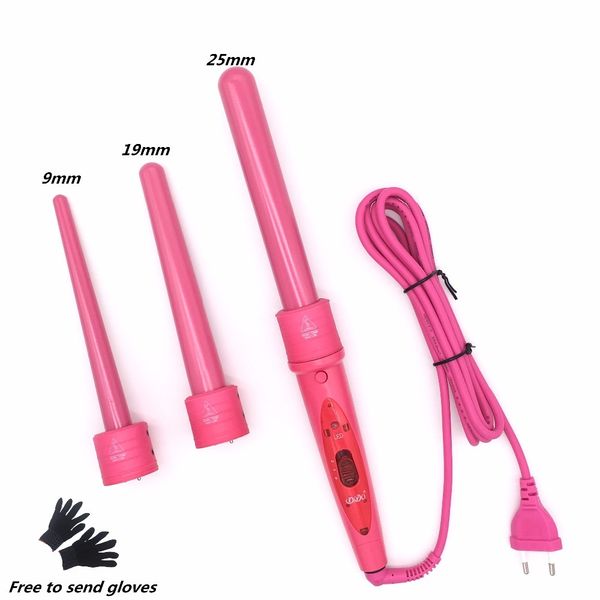 

new 3 part hair curling iron machine 3p ceramic hair curler set 3 sizes 9mm-19mm-25mm curling wand rollers with glove clips