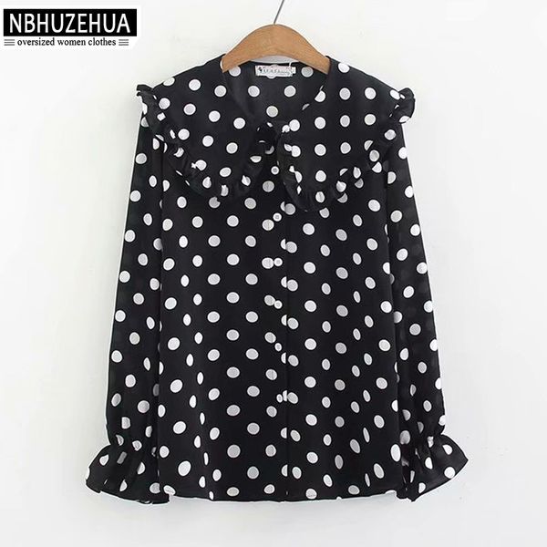 

nbhuzehua 2019 spring long sleeve shirt women vintage polka dot shirt women korean fashion plus size blouse 5xl 6xl 19-a19, White
