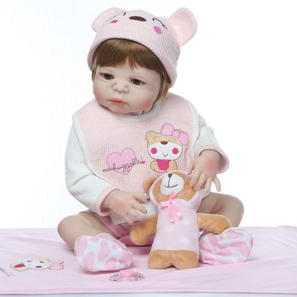 

bebe reborn new 56cm pink full silicone body girl reborn baby doll bebe doll raborn newborn dolls for children birthday gifts baby dress