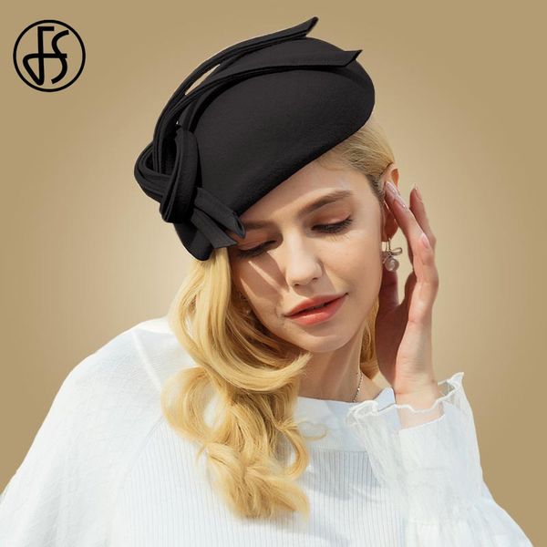 

fs fascinators black wedding for women elegant hat bowknot wool hats fedora felt cap vintage cocktail hat ladies, Blue;gray