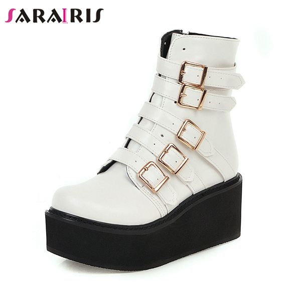 

sarairis autumn plus size 33-46 girl thick platform booties lady elegant black wedges ankle boots women 2019 high shoes woman