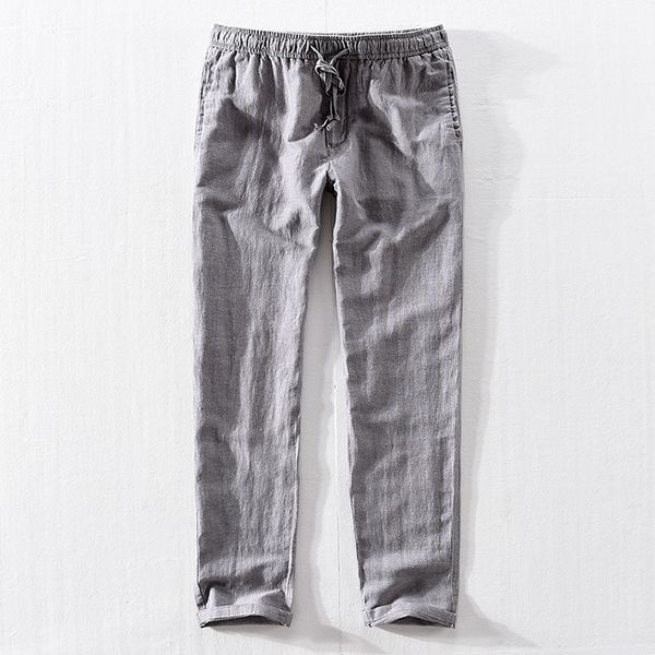 

causal linen pants men summer breathable man compression pants asian size solid color comfortable trousers, Black