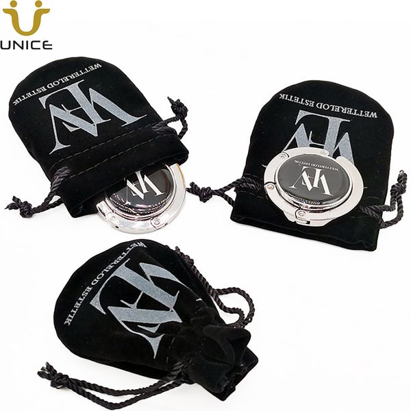 

moq 50 pcs custom logo folding bag hanger without mirror printing gift velvet purse holder handbag table hook
