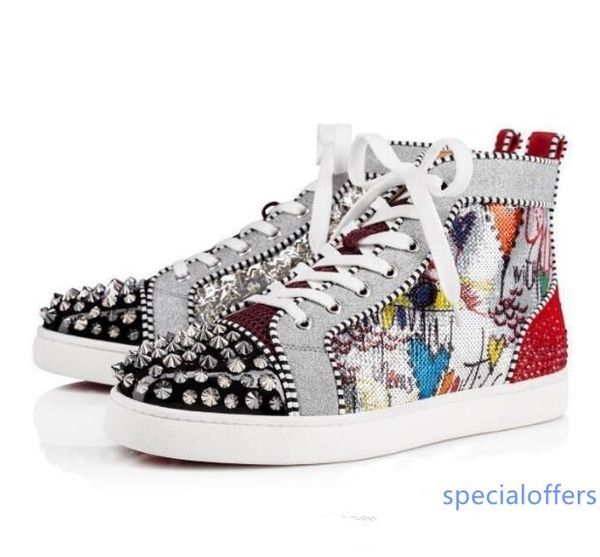 

sell men women luxury shoes red bottom sneakers high-print silver pik pik no limit rare studs rhinestones graffiti brand shoes, Black