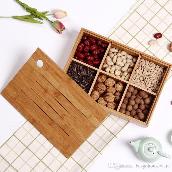 

natural bamboo nut dried fruit box bulk food storage wooden latticed candy plate tray sealed multi-function party snack candy box bh2289 zx