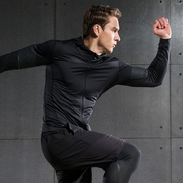 

running jerseys fitness compression jacket men quick dry shirt long sleeves hoodie tshirt clothing bodybuild crossfit t, Black;blue
