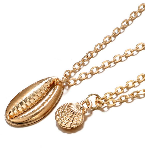 Mehrschichtige Halsketten, zwei Schichten aus Muscheln, schicke Halsketten, natürliches Gold, für Damen, Muschel-böhmischer Schmuck, Halsband-Halskette