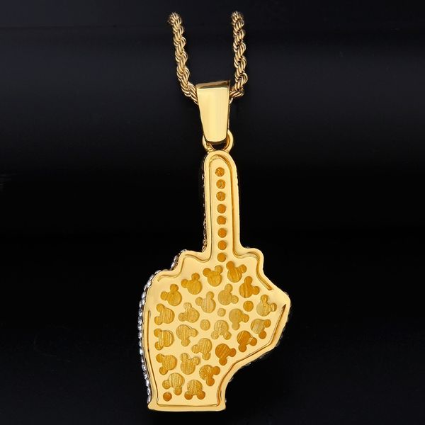 

cuban link chains men's small size full diamond vertical middle finger pendant alloy full diamond fashion rap hip-hop necklace, Silver
