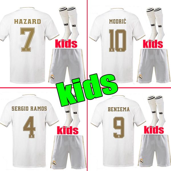 

2019 real madrid ea port kid kit occer jer ey 7 hazard 2019 20 home white away 3rd 4th boy child youth modric, Black;yellow