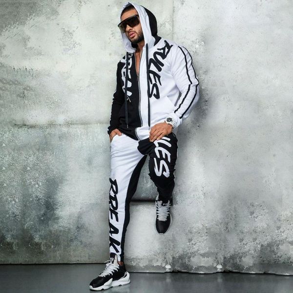 

patchwork men's sportswear sets 2020 spring autumn hooded thick male casual tracksuit men 2 piece sweatshirt + sweatpants set, Gray