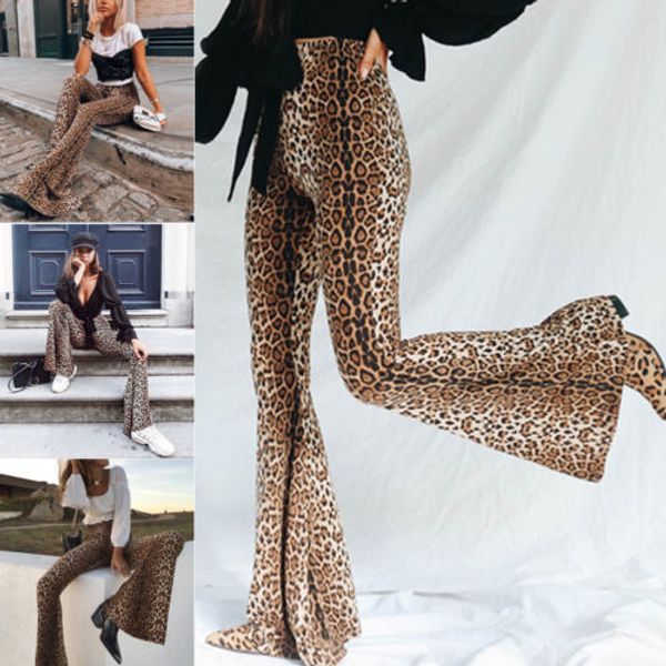 

hippie design high waist women leopard pants wide leg long flare bell bottom trouser fashion ladies autumn pants s  l usa, Black;white