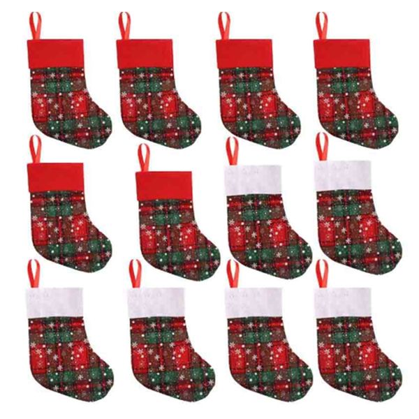 

12pcs christmas stockings gifts candy bag kids candy socks christmas tree home decoration tree hang pendant xmas stock