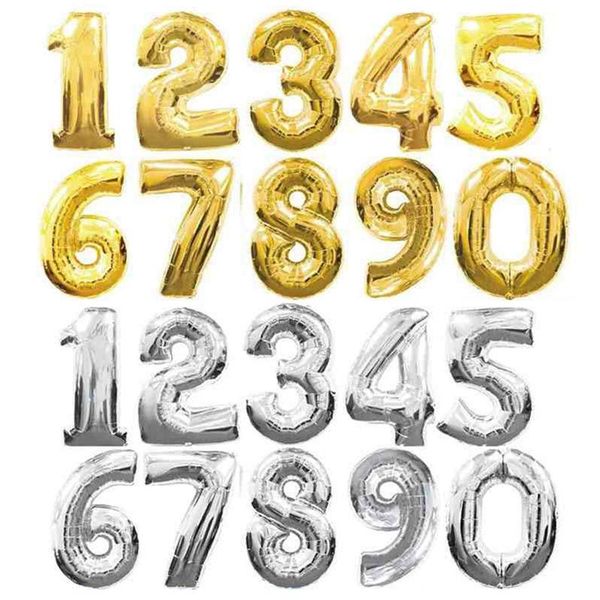 

32 Inch Helium Air Balloon Number Letter Shaped Gold Silver Inflatable Ballons Birthday Wedding Decoration Event Party Supplies