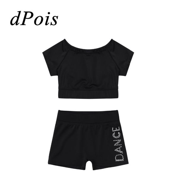 

new arrival 2019 casual child short-sleeved sports suit tank with letters printed bottoms set for ballet dance gym workout, Black;red