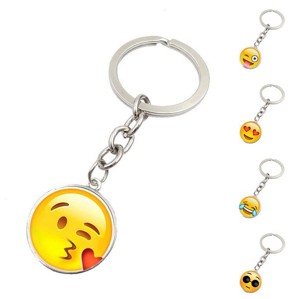 

19 designs metal alloy key chains fashion charm emoji keyrings smiley face emoticons pendant key ring car keychain holder gift accessories, Slivery;golden
