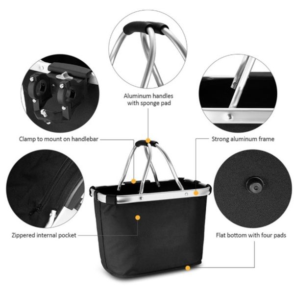 

portable bike basket folding bicycle basket pet cat dog carrier bag aluminum handle storage basket bicycle front frame bag